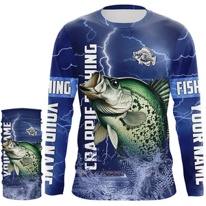 Crappie Fishing blue lightning jerseys custom name performance Long Sleeve tournament fishing shirts NQS5351