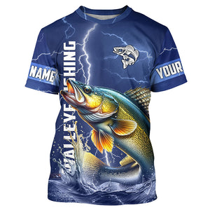 Walleye Fishing blue lightning jerseys custom name performance Long Sleeve tournament fishing shirts NQS5352