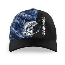 Load image into Gallery viewer, Bass Fishing Tattoo teal blue camo Custom fishing hat Fishing Baseball fisherman hat NQS4227