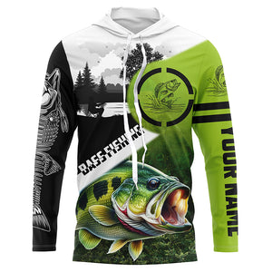 Largemouth Bass fishing green black Customize Name bass fish skull UV protection fishing shirts NQS1270