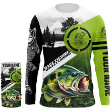 Load image into Gallery viewer, Largemouth Bass fishing green black Customize Name bass fish skull UV protection fishing shirts NQS1270