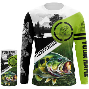 Largemouth Bass fishing green black Customize Name bass fish skull UV protection fishing shirts NQS1270