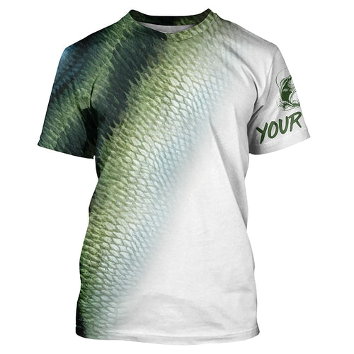 Bass Fishing green Scale Customize Name 3D performance fishing Shirts NQS1384