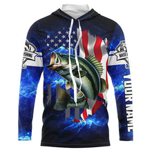 Load image into Gallery viewer, Bass Fishing 3D American Flag patriotic blue galaxy Custom long sleeve Fishing Shirts NQS5397