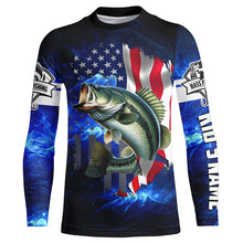 Load image into Gallery viewer, Bass Fishing 3D American Flag patriotic blue galaxy Custom long sleeve Fishing Shirts NQS5397