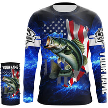 Load image into Gallery viewer, Bass Fishing 3D American Flag patriotic blue galaxy Custom long sleeve Fishing Shirts NQS5397