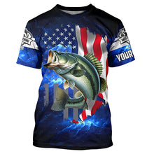 Load image into Gallery viewer, Bass Fishing 3D American Flag patriotic blue galaxy Custom long sleeve Fishing Shirts NQS5397