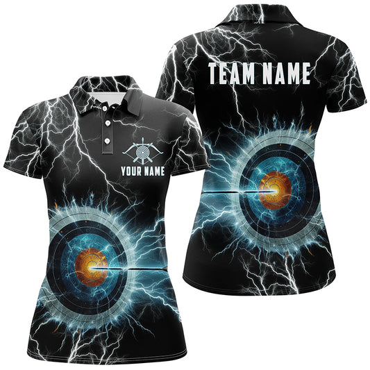 Personalized Thunder Lighting Target Archery 3D Polo Shirts For Women, Custom Archery Team Jerseys VHM1014