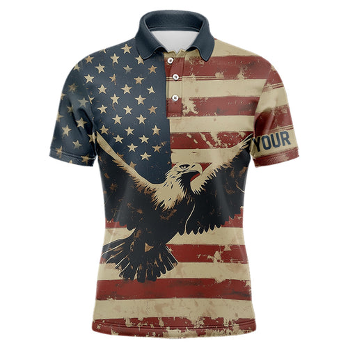 Personalized Vintage Eagle American flag Golf Polo Shirts For Men Custom Patriotic Mens Golf shirts NQS9632