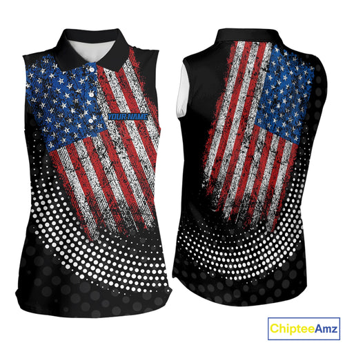 Personalized golf sleeveless polo shirts Vintage American Flag Custom patriotic golf tops for ladies NQS9835