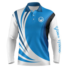 Load image into Gallery viewer, Mens polo golf shirts custom name blue and white golf shirt, team golf shirts mens NQS5660