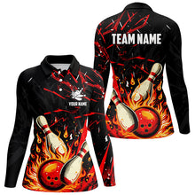 Load image into Gallery viewer, Black and Red Womens Bowling shirts custom flame bowling apparel team bowling jerseys, gift for bowler NQS7766