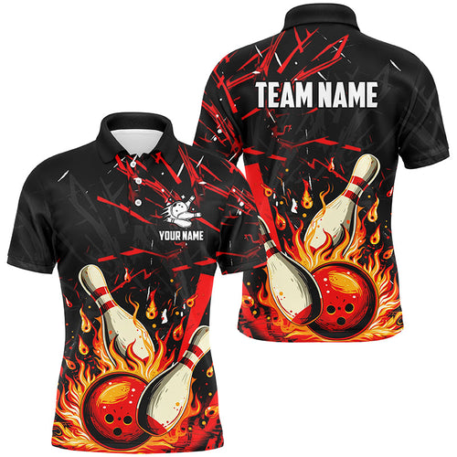 Black and Red Mens Bowling shirts custom flame bowling apparel team bowling jerseys, gift for bowlers NQS7766