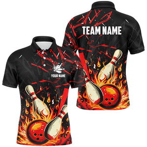 Black and Red Mens Bowling shirts custom flame bowling apparel team bowling jerseys, gift for bowlers NQS7766