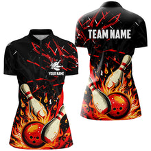 Load image into Gallery viewer, Black and Red Womens Bowling shirts custom flame bowling apparel team bowling jerseys, gift for bowler NQS7766