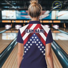 Load image into Gallery viewer, Red, White &amp; Blue American Flag Women Bowling Shirts Custom Patriotic Team Bowling Jersey NQS10226
