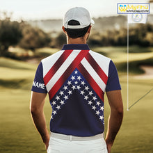 Load image into Gallery viewer, Red, White and Blue American Flag golf polo shirts for men Custom Patriotic mens golf outfit NQS10227
