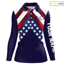 Load image into Gallery viewer, Red, White and Blue American Flag golf polo shirts for Women Custom Patriotic ladies golf outfit NQS10227
