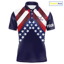 Load image into Gallery viewer, Red, White and Blue American Flag golf polo shirts for men Custom Patriotic mens golf outfit NQS10227