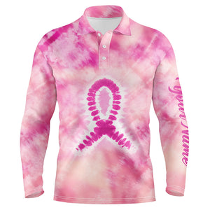 Men golf polo shirts custom pink tie dye breast cancer awareness golf tournament golf tops for men NQS6085