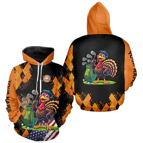 Orange argyle pattern Thanksgiving Turkey American Flag Golf Hoodies custom hoodie golf tops NQS8638