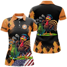 Load image into Gallery viewer, Orange argyle pattern Thanksgiving Turkey American Flag Women golf polo shirt custom ladies golf tops NQS8638