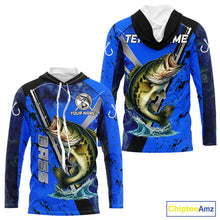 Load image into Gallery viewer, Blue Camo Bass fishing custom Largemouth Bass sun protection long sleeve fishing shirts for Team NQS10816
