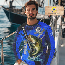 Load image into Gallery viewer, Blue Camo Bass fishing custom Largemouth Bass sun protection long sleeve fishing shirts for Team NQS10816