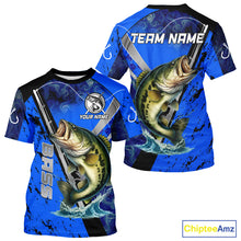 Load image into Gallery viewer, Blue Camo Bass fishing custom Largemouth Bass sun protection long sleeve fishing shirts for Team NQS10816