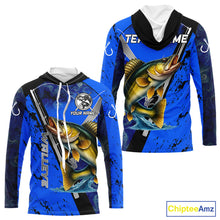 Load image into Gallery viewer, Blue Camo Walleye fishing custom Walleye sun protection long sleeve fishing shirts for Team NQS10817