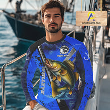 Load image into Gallery viewer, Blue Camo Walleye fishing custom Walleye sun protection long sleeve fishing shirts for Team NQS10817