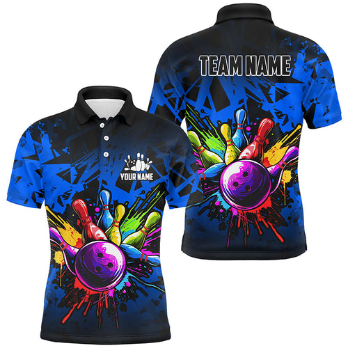 Colorful bowling jerseys Polo, 1/4 Zip Shirt for Men Custom Bowling Team shirts for bowler | Blue NQS8880