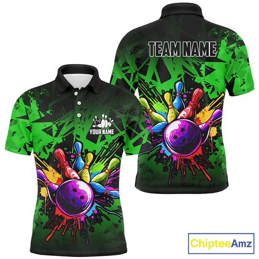 Colorful bowling jerseys Polo, 1/4 Zip Shirt for Men Custom Bowling Team shirts for bowler | Green NQS8881