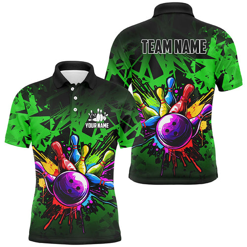 Colorful bowling jerseys Polo, 1/4 Zip Shirt for Men Custom Bowling Team shirts for bowler | Green NQS8881