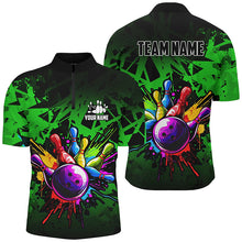 Load image into Gallery viewer, Colorful bowling jerseys Polo, 1/4 Zip Shirt for Men Custom Bowling Team shirts for bowler | Green NQS8881