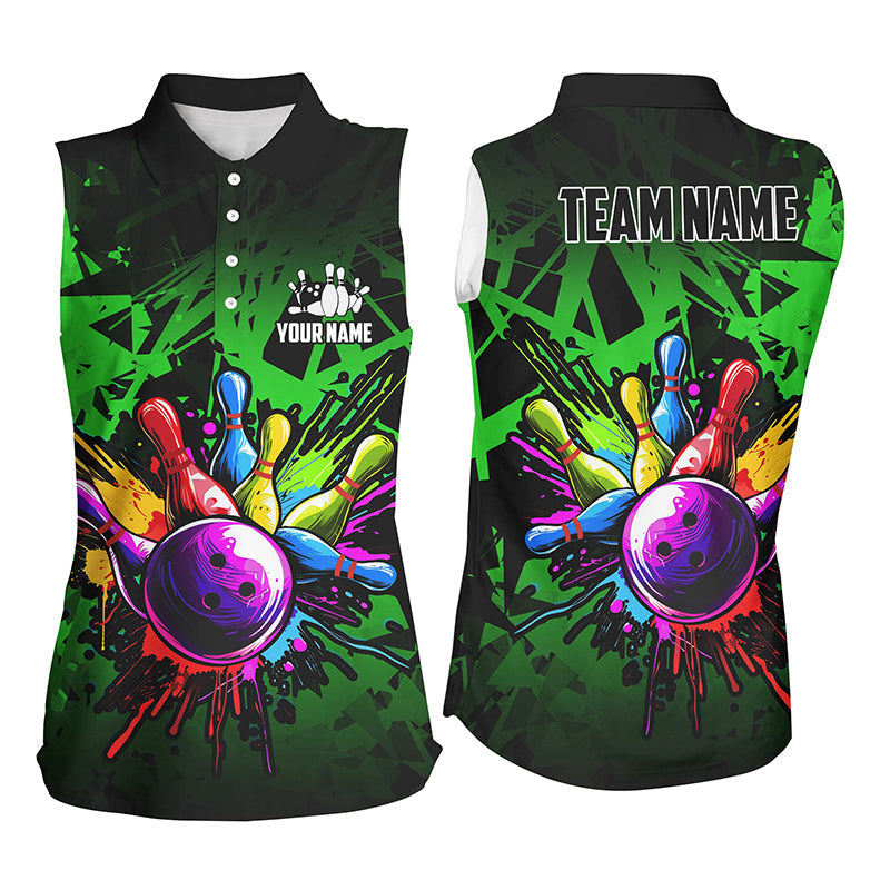 Colorful bowling jerseys Sleeveless Polo Shirt Custom Bowling Team shirts for bowler | Green NQS8881