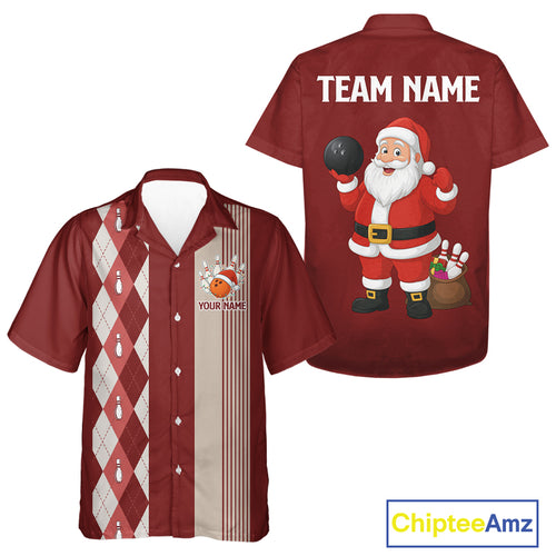 Retro Red argyle pattern Christmas Santa Bowling Hawaiian shirt custom bowling team jerseys Outfits NQS10994