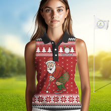 Load image into Gallery viewer, Funny Santa Sleeveless Golf Polo shirt Red ugly Christmas pattern Custom ladies Christmas golf shirts NQS11000
