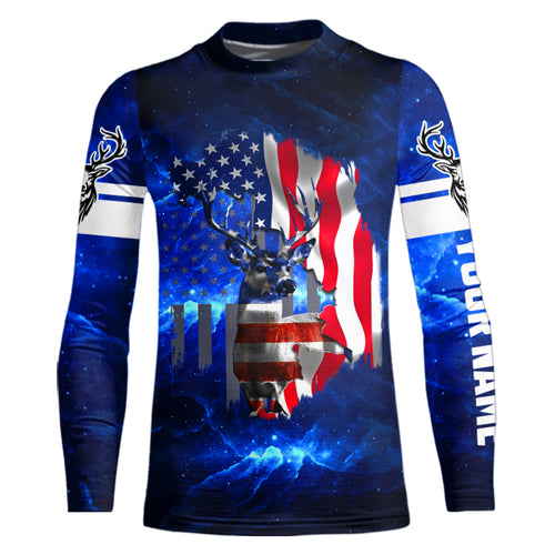 Deer hunting American flag patriotic blue 3d galaxy custom camo deer hunting shirts NQSD18