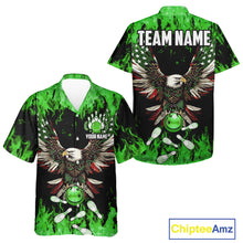 Load image into Gallery viewer, Green flame Hawaiian bowling shirts Custom American flag Eagle Team bowling shirts, gift for bowlers NQS11188