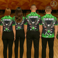 Load image into Gallery viewer, Green flame Womens bowling shirts Custom American flag Eagle Team bowling shirts, gift for bowlers NQS11188
