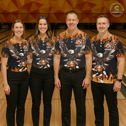Orange flame Womens bowling shirts Custom American flag Eagle Team bowling shirts, gift for bowlers NQS11189