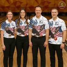 Load image into Gallery viewer, Red, White, Blue American Flag Eagle Women Bowling Shirts Custom Patriotic Camo Bowling Team Jersey NQS11192