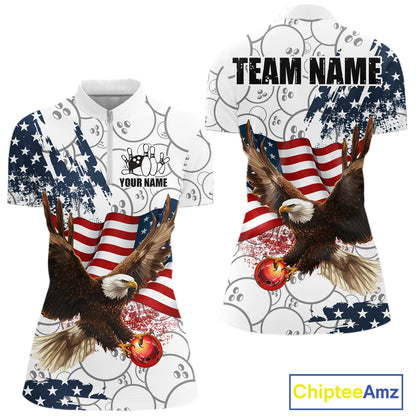 Red, White, Blue American Flag Eagle Women Bowling Shirts Custom Patriotic Camo Bowling Team Jersey NQS11192