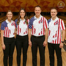 Load image into Gallery viewer, Personalized Red, White and Blue American Flag Bowling Team Shirts For Men, Patriotic Bowling Gifts NQS11197