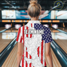 Load image into Gallery viewer, Personalized Red, White and Blue American Flag Bowling Team Shirts For Women, Patriotic Bowling Gifts NQS11197