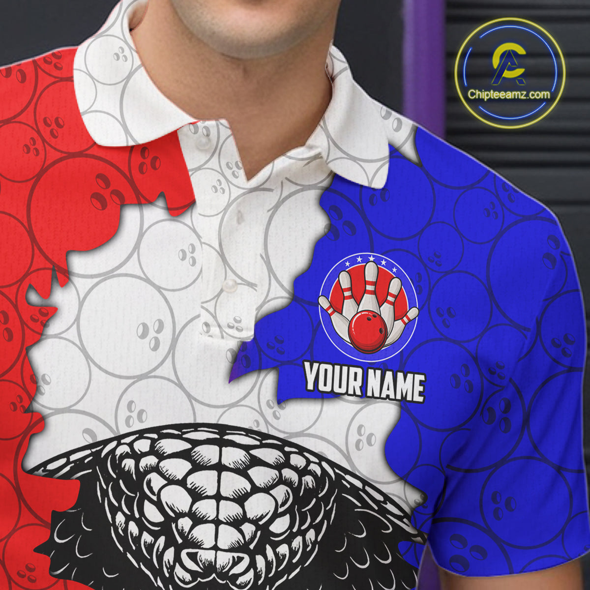 Personalized Red, White and Blue Cobra Snake Bowling Team Shirts For Men, Patriotic Bowling Jerseys NQS11198