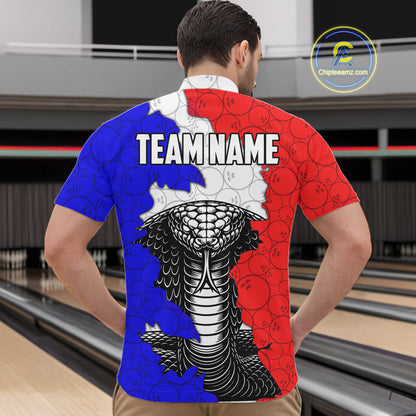 Personalized Red, White and Blue Cobra Snake Bowling Team Shirts For Men, Patriotic Bowling Jerseys NQS11198
