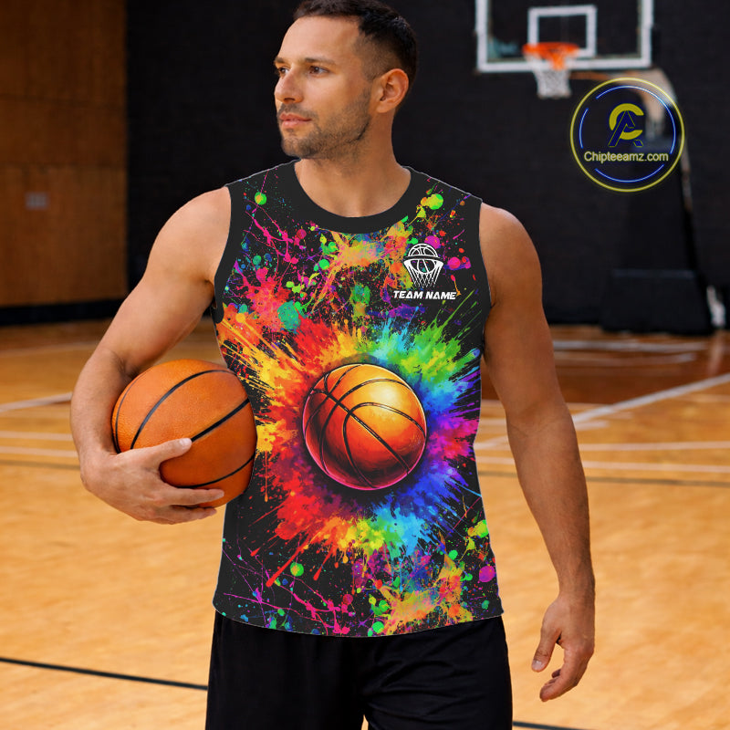 Colorful watercolor Basketball Shirts Custom Basketball jerseys for team, Basketball league shirts NQS11398