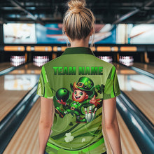 Load image into Gallery viewer, Green shamrock Lucky Women Bowling Polo, Quarter Zip Shirts Custom St Patrick Day Team bowling Shirts NQS9328